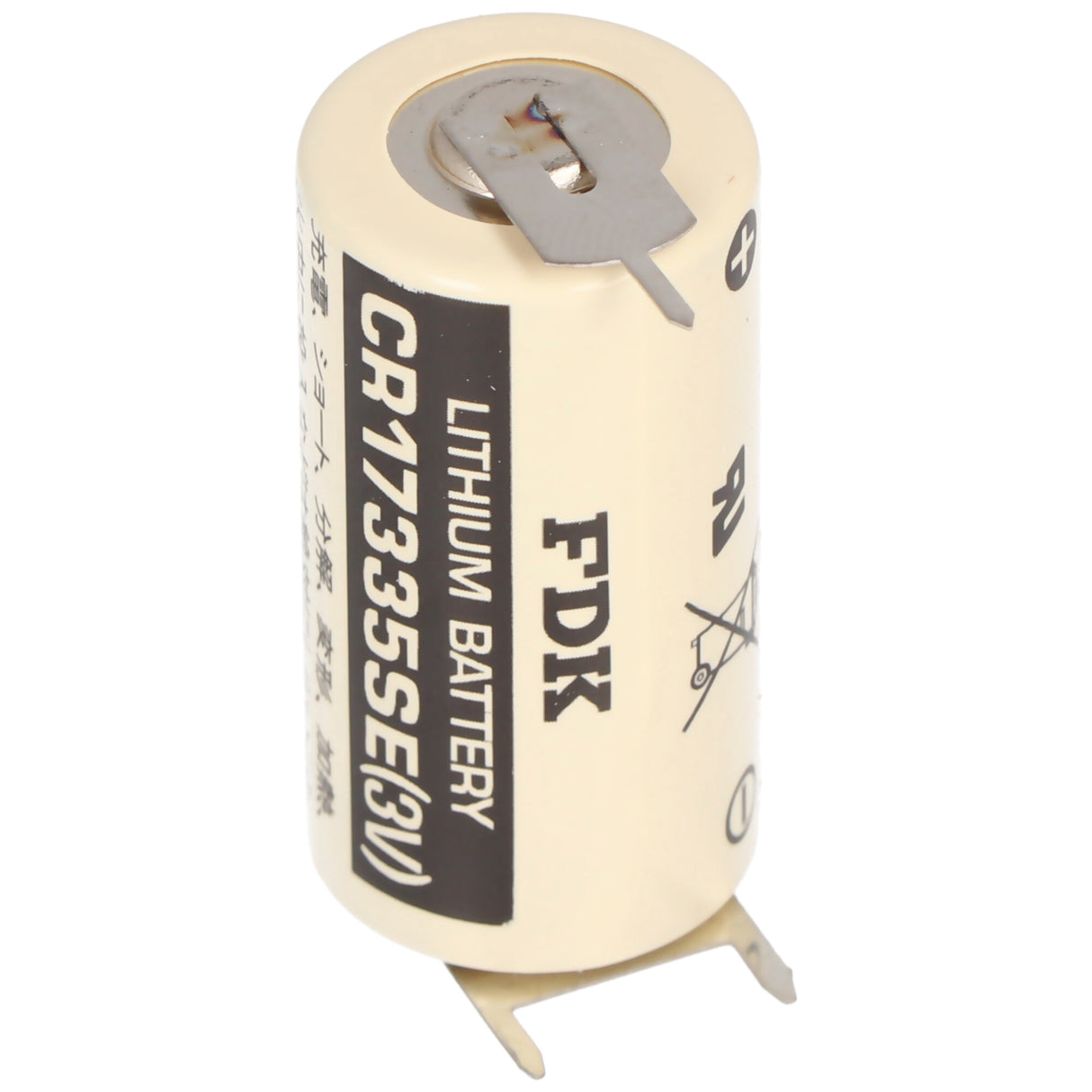Panasonic  CR17335SE Lithium Batterie mit 3er Print Anschlüssen, 1er Print auf +Pol, 2er Print auf -Pol, Rastermaß 10mm