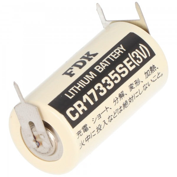 Panasonic  CR17335SE Lithium Batterie mit 3er Print Anschlüssen, 1er Print auf +Pol, 2er Print auf -Pol, Rastermaß 10mm