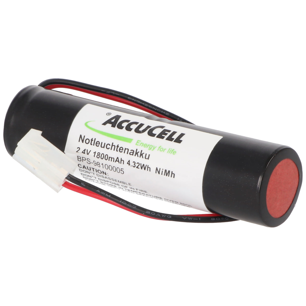 AccuCell Notleuchtenakku NiMH 2,4V 1800mAh L1x2 Sub-C mit 200mm Kabel und CGM2 Stecker ersetzt Elubat 275602