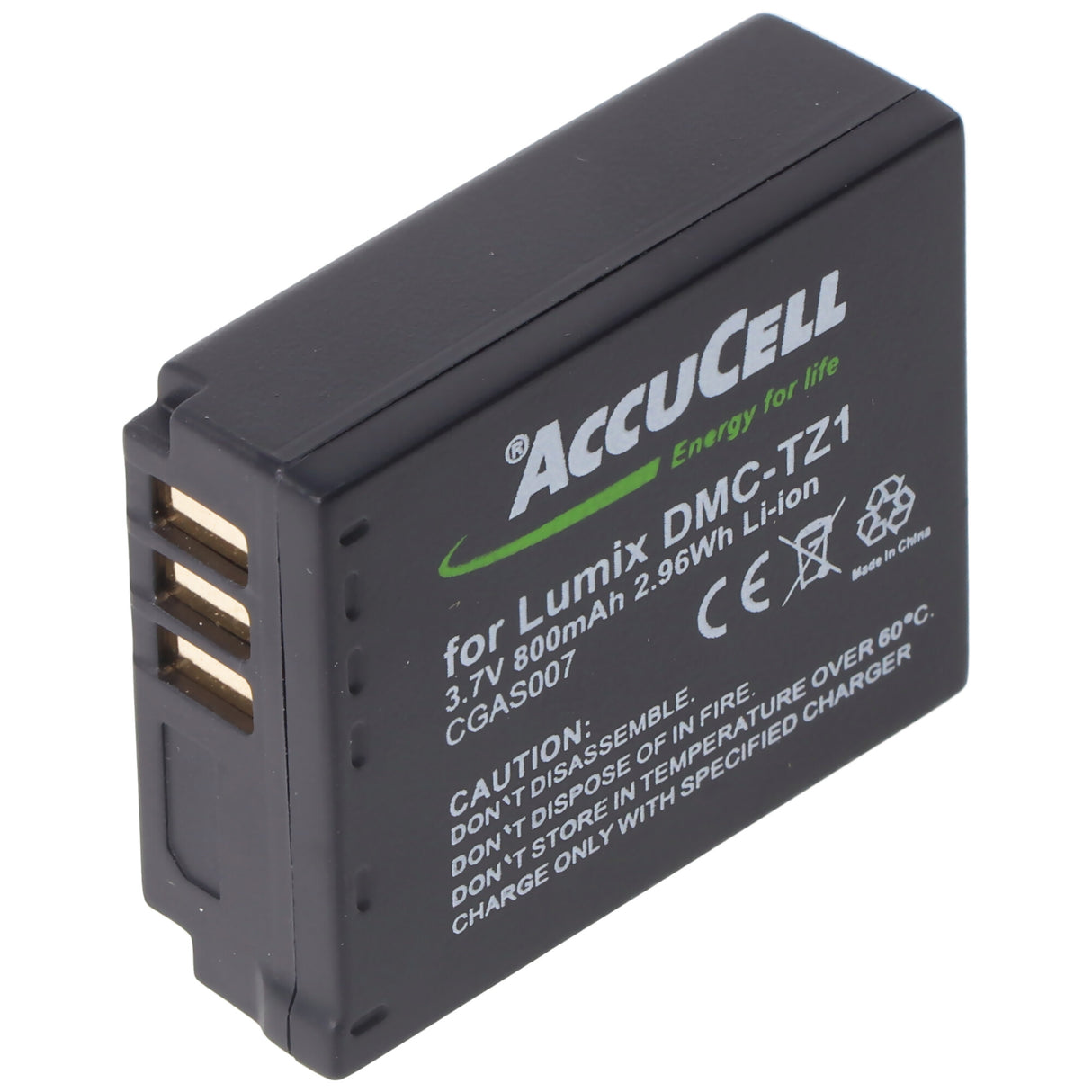 AccuCell Akku passend für Panasonic Lumix DMC-TZ1 Akku Panasonic CGA-S007, CGA-S007E, DMW-BCD10