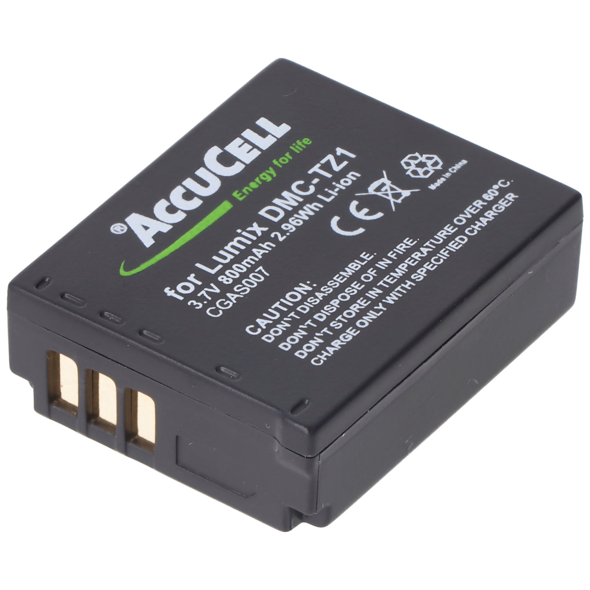 AccuCell Akku passend für Panasonic Lumix DMC-TZ1 Akku Panasonic CGA-S007, CGA-S007E, DMW-BCD10
