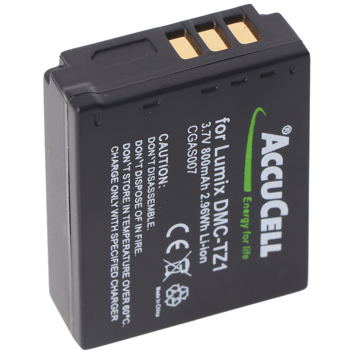 AccuCell Akku passend für Panasonic Lumix DMC-TZ1 Akku Panasonic CGA-S007, CGA-S007E, DMW-BCD10
