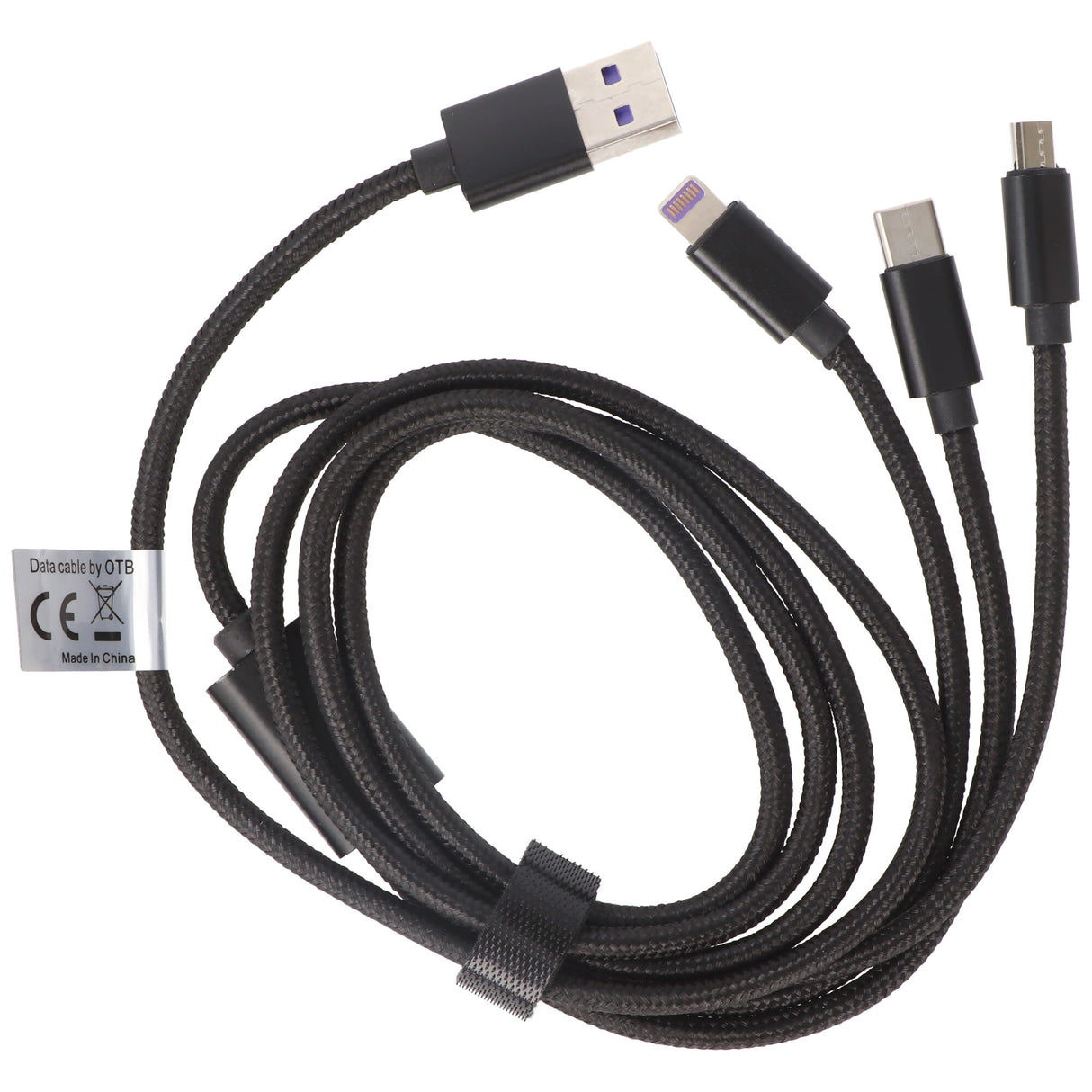AccuCell 3IN1 USB Datenkabel passend für USB-C, iPhone, MICRO-USB Kabel 1 Meter SCHWARZ