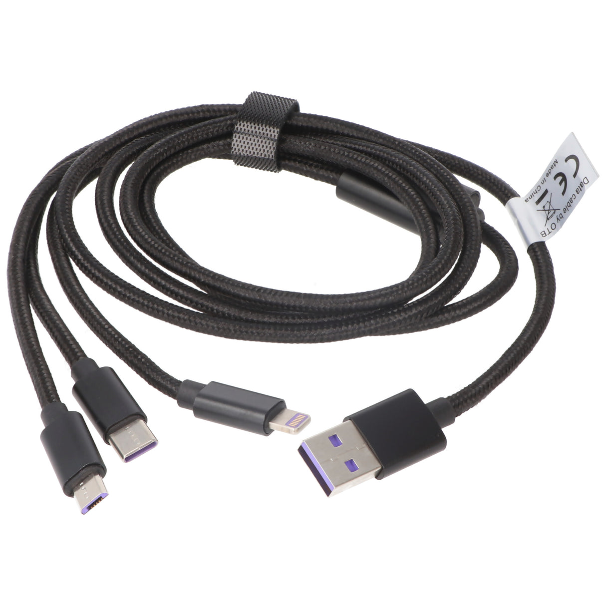 AccuCell 3IN1 USB Datenkabel passend für USB-C, iPhone, MICRO-USB Kabel 1 Meter SCHWARZ