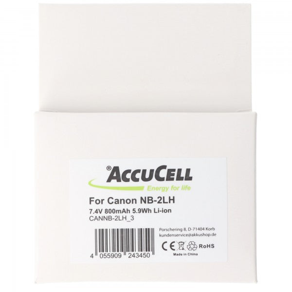 AccuCell Akku passend für Canon NB-2LH, NB-2L Li-Ion, 800mah