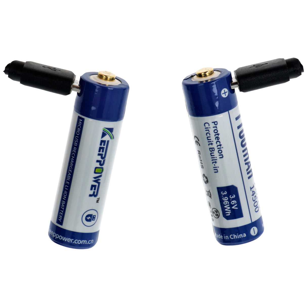 Keeppower Li-ion Akku 14500 mit 1100mAh 3,7V, 50,3x14,2mm, mit USB Lademöglichkeit