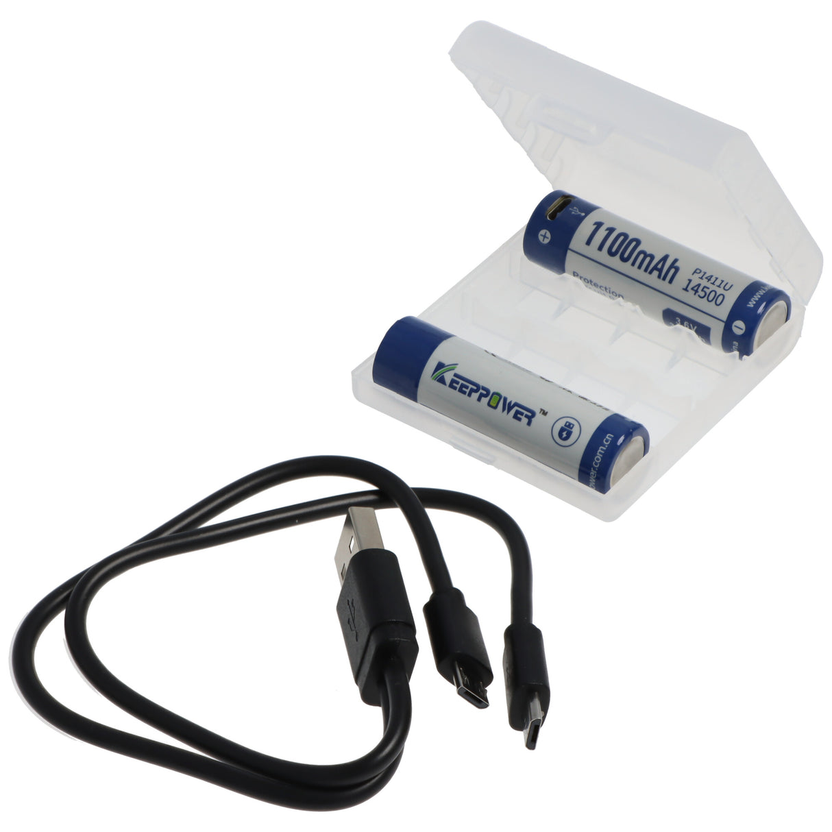 Keeppower Li-ion Akku 14500 mit 1100mAh 3,7V, 50,3x14,2mm, mit USB Lademöglichkeit