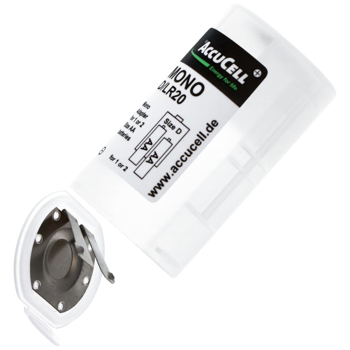AccuCell Universal Mono D Adapter für 1 oder 2 Mignon AA Akku oder Batterien, 59,2x 32mm