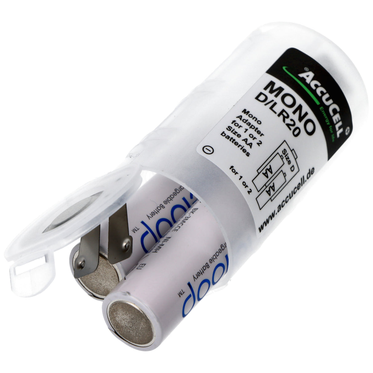 AccuCell Universal Mono D Adapter für 1 oder 2 Mignon AA Akku oder Batterien, 59,2x 32mm
