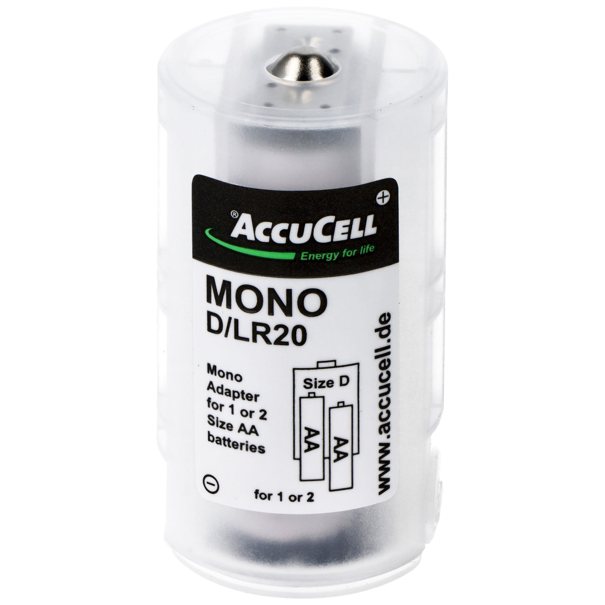AccuCell Universal Mono D Adapter für 1 oder 2 Mignon AA Akku oder Batterien, 59,2x 32mm
