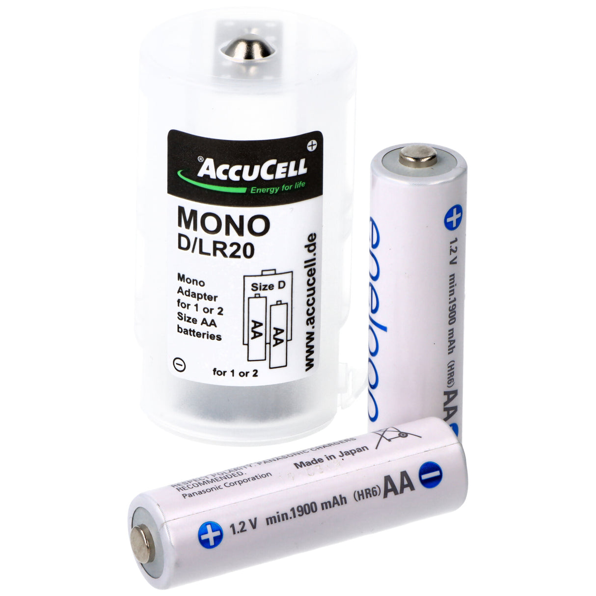 AccuCell Universal Mono D Adapter für 1 oder 2 Mignon AA Akku oder Batterien, 59,2x 32mm