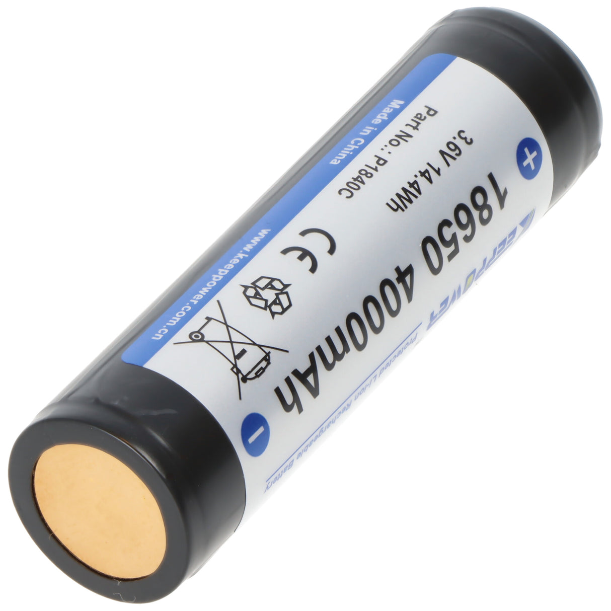 Keeppower Li-ion Akku 18650 4000mAh, 3,7V Li-Ion-Akku geschützt, Pluspol erhöht, 69,2x18,7mm