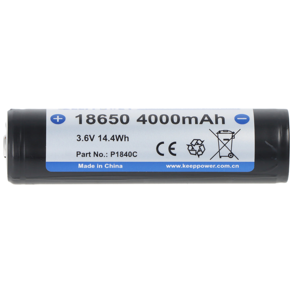 Keeppower Li-ion Akku 18650 4000mAh, 3,7V Li-Ion-Akku geschützt, Pluspol erhöht, 69,2x18,7mm