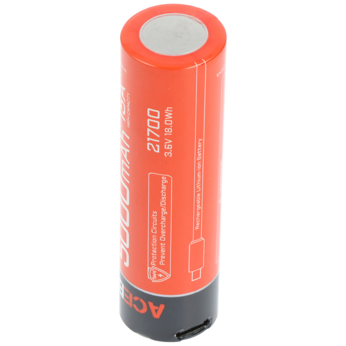 AceBeam 21700 Li-ion Akku 5000mAh, USB-C, max. Entladestrom 15A, 76,2 x 21,7mm