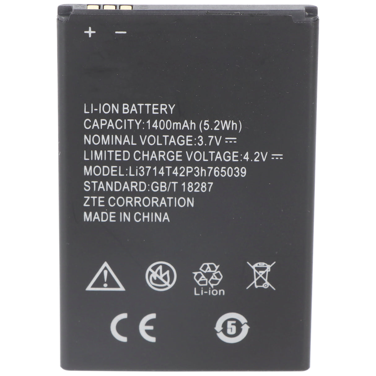 AccuCell Akku passend für ZTE Li3714T42P3h765039, ZTE Blade A3, A5, AF3, AF5, C341, T220, T221, T230, 1400mAh, 3.7V