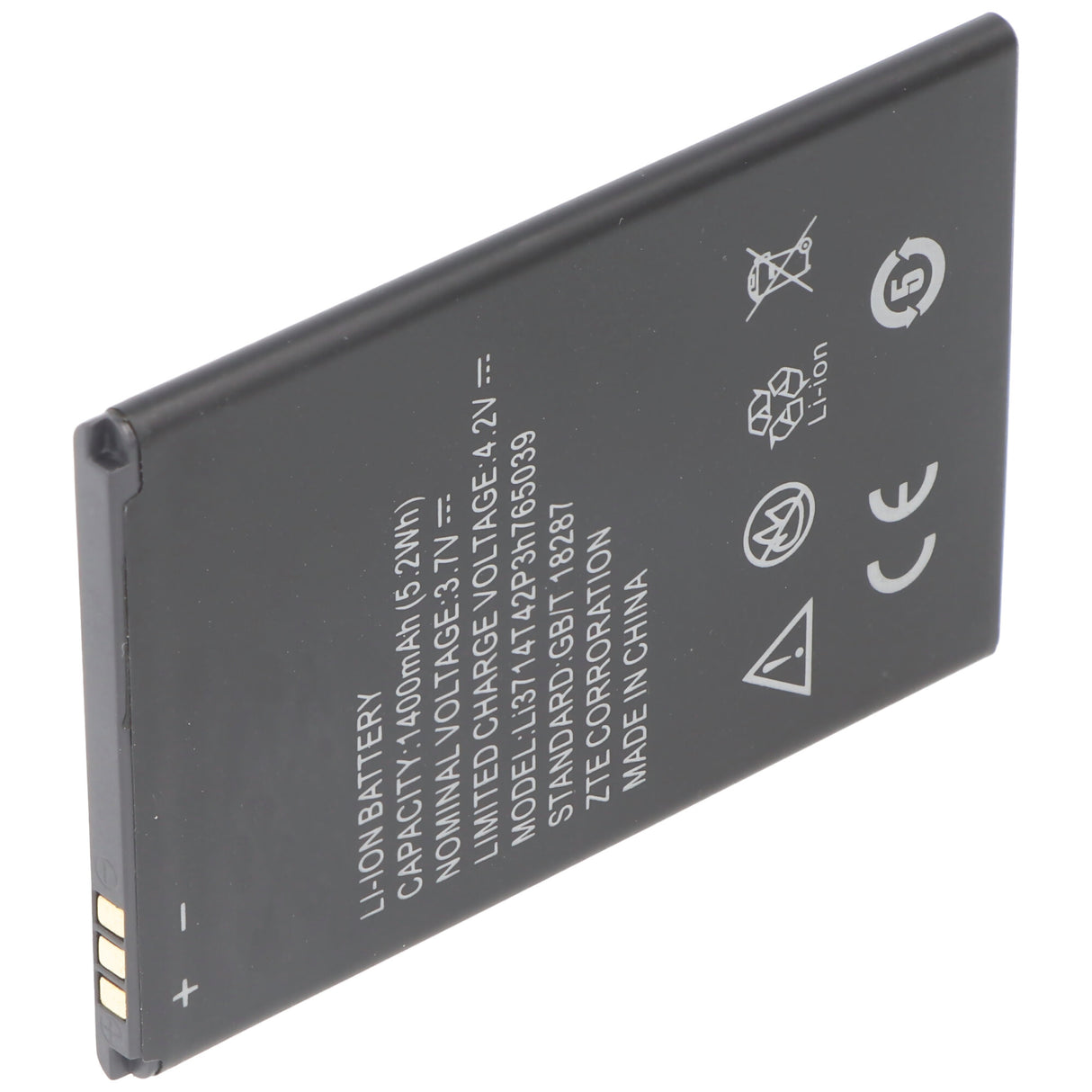 AccuCell Akku passend für ZTE Li3714T42P3h765039, ZTE Blade A3, A5, AF3, AF5, C341, T220, T221, T230, 1400mAh, 3.7V