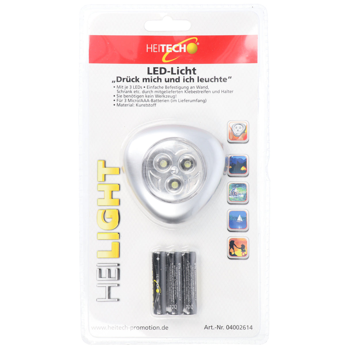 Heitech LED-Licht mit je 3 LEDs, Mini-LED Leuchte, einfache Befestigung, inklusive Batterien