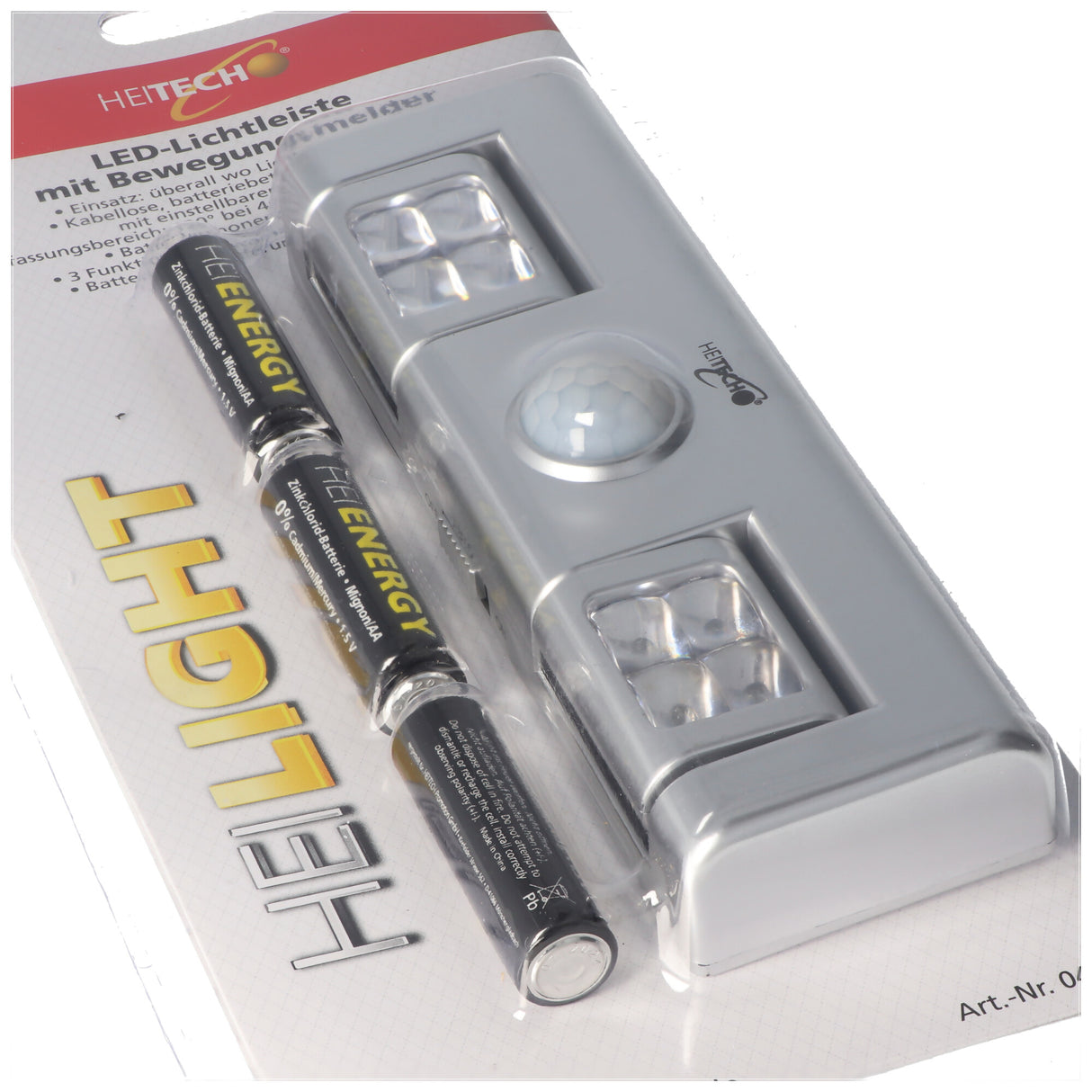 Heitech LED-Lichtleiste mit Bewegungsmelder, batteriebetriebene Lichtleiste, kabellos, inklusive 3x Mignon AA Batterien