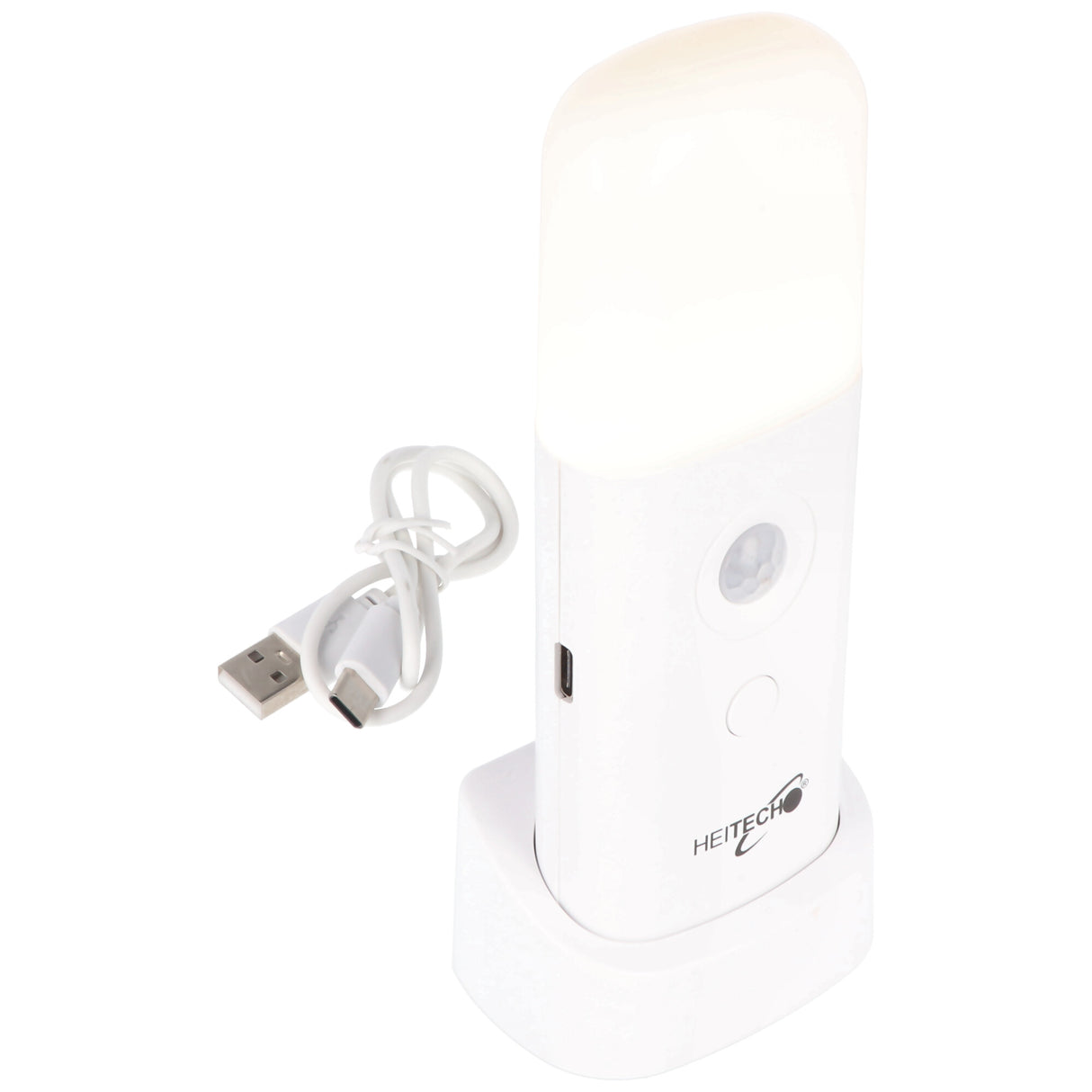 Heitech LED Orientierungsleuchte und Taschenlampe, 2-in-1 Funktion, aufladbare LED-Leuchte, mit Bewegungsmelder, aufladbar über USB-C Anschluss