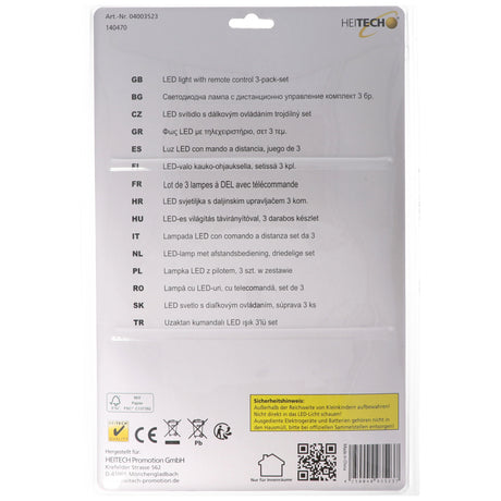 Heitech LED Leuchten im 3er Set inklusive Fernbedienung und Batterien, 3 LED Leuchten, mit Touchfeld