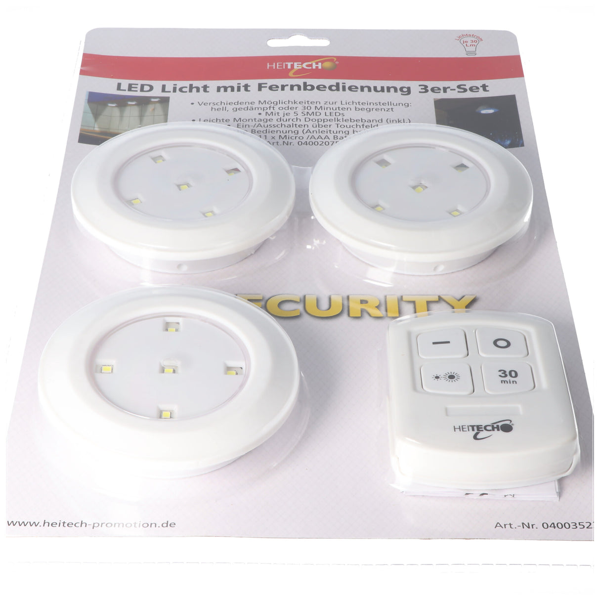 Heitech LED Leuchten im 3er Set inklusive Fernbedienung und Batterien, 3 LED Leuchten, mit Touchfeld