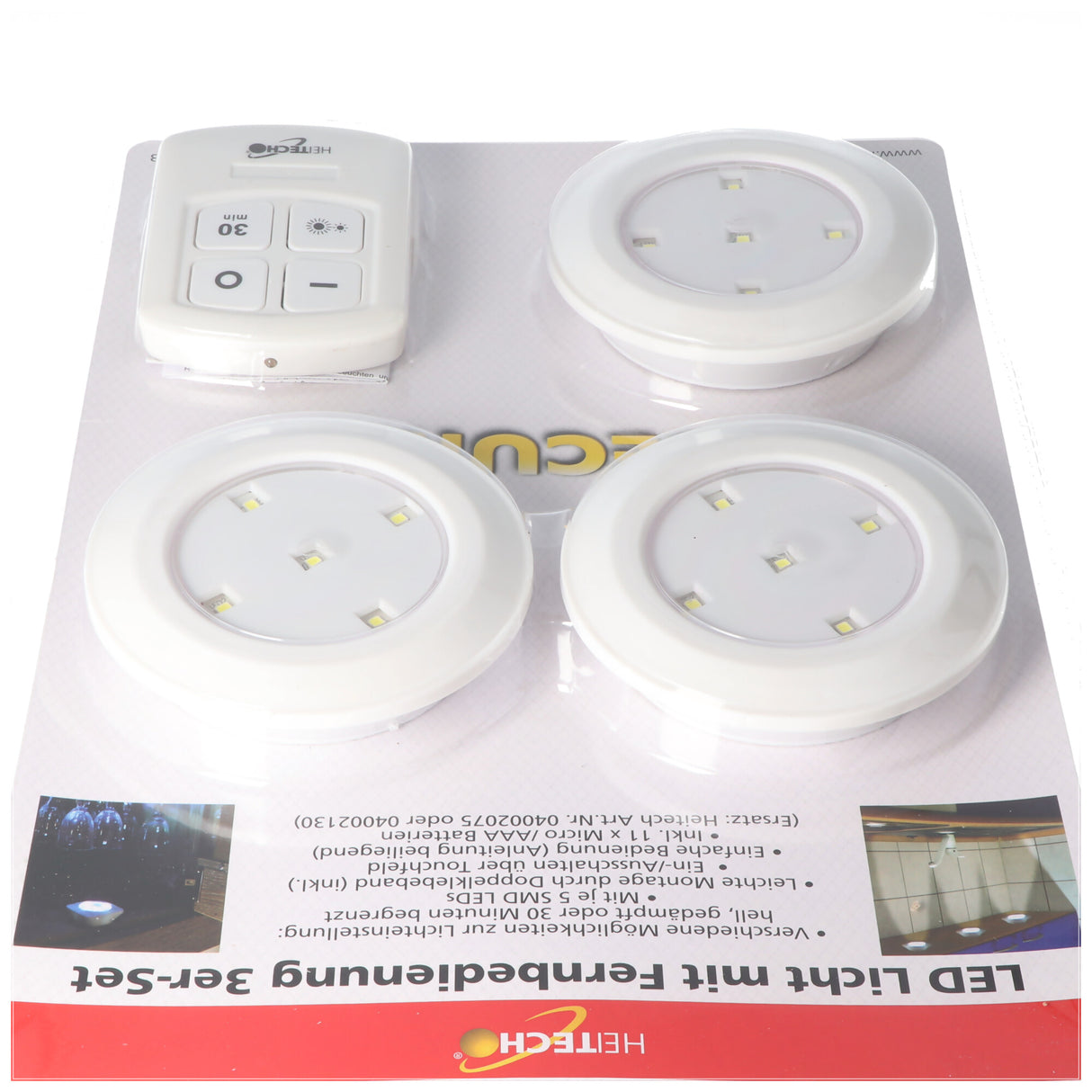 Heitech LED Leuchten im 3er Set inklusive Fernbedienung und Batterien, 3 LED Leuchten, mit Touchfeld
