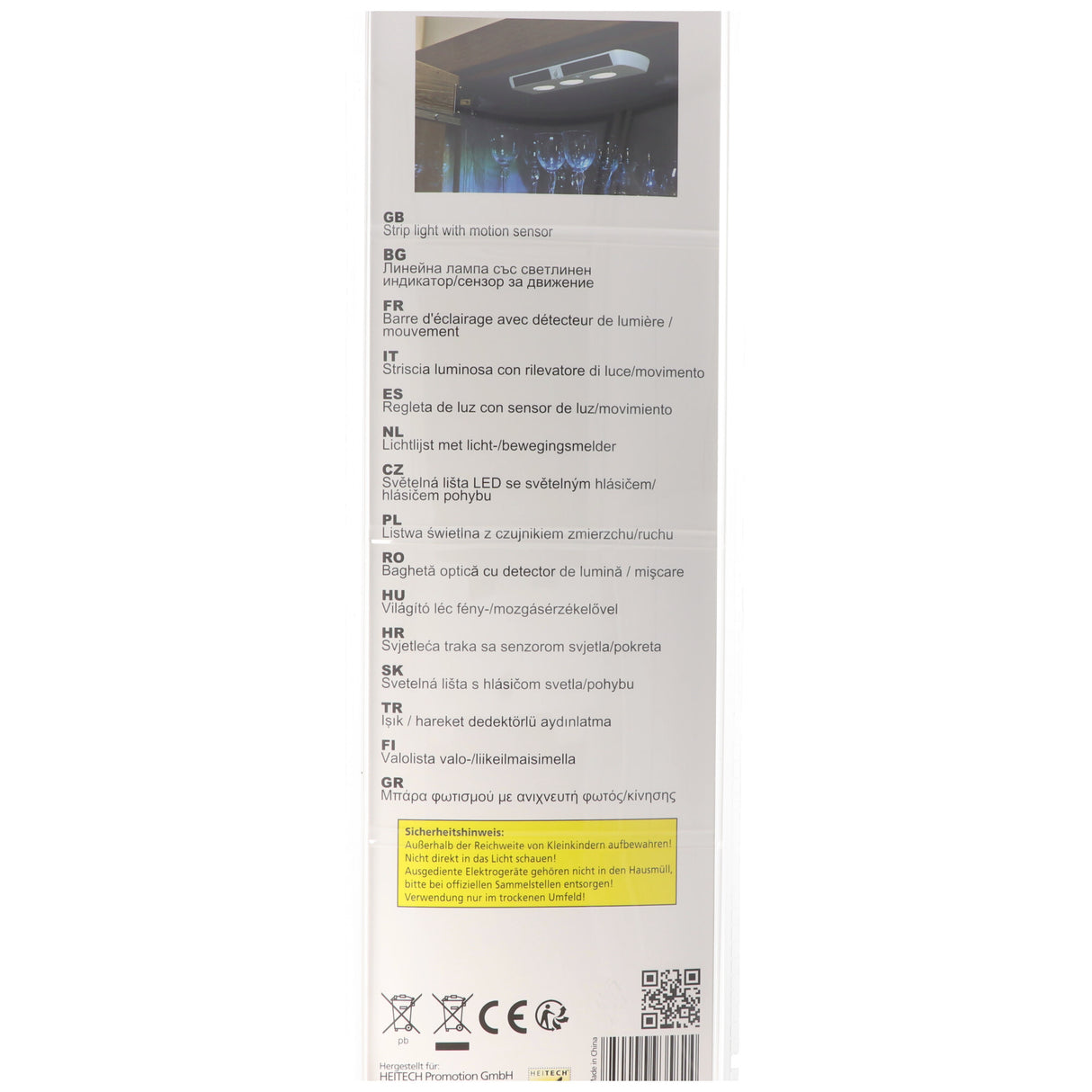 Heitech Lichtleiste mit Bewegungsmelder, automatische Licktaktivierung bei Dunkelheit und Bewegung, 3x SMD-LEDs, mit Ein-/Auto-/Ausschalter
