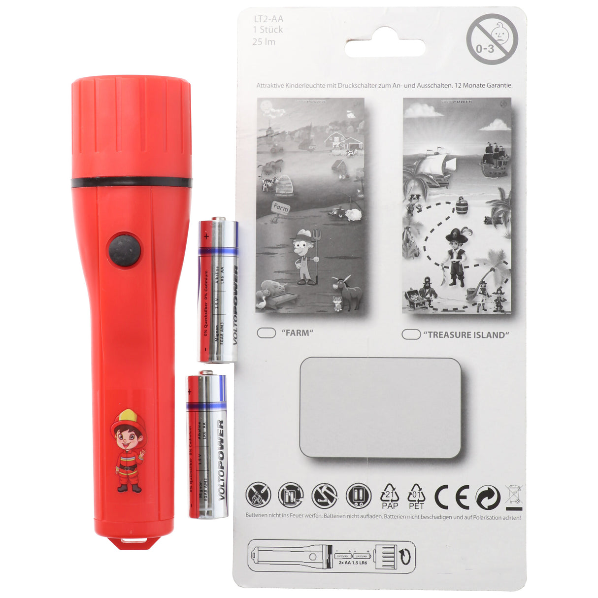 AccuCell LED Kindertaschenlampe im tollen Feuerwehrmann Design, einfach zu bedienen, nur 135 Gramm schwer, Lieferung erfolgt mit 2x AA Batterien