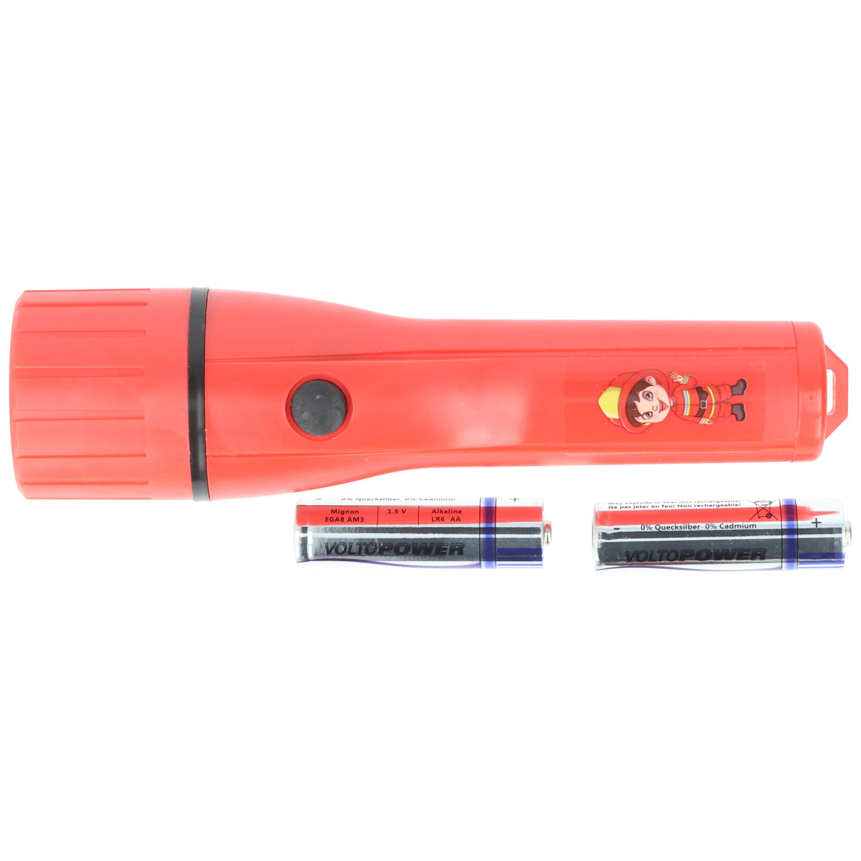 AccuCell LED Kindertaschenlampe im tollen Feuerwehrmann Design, einfach zu bedienen, nur 135 Gramm schwer, Lieferung erfolgt mit 2x AA Batterien