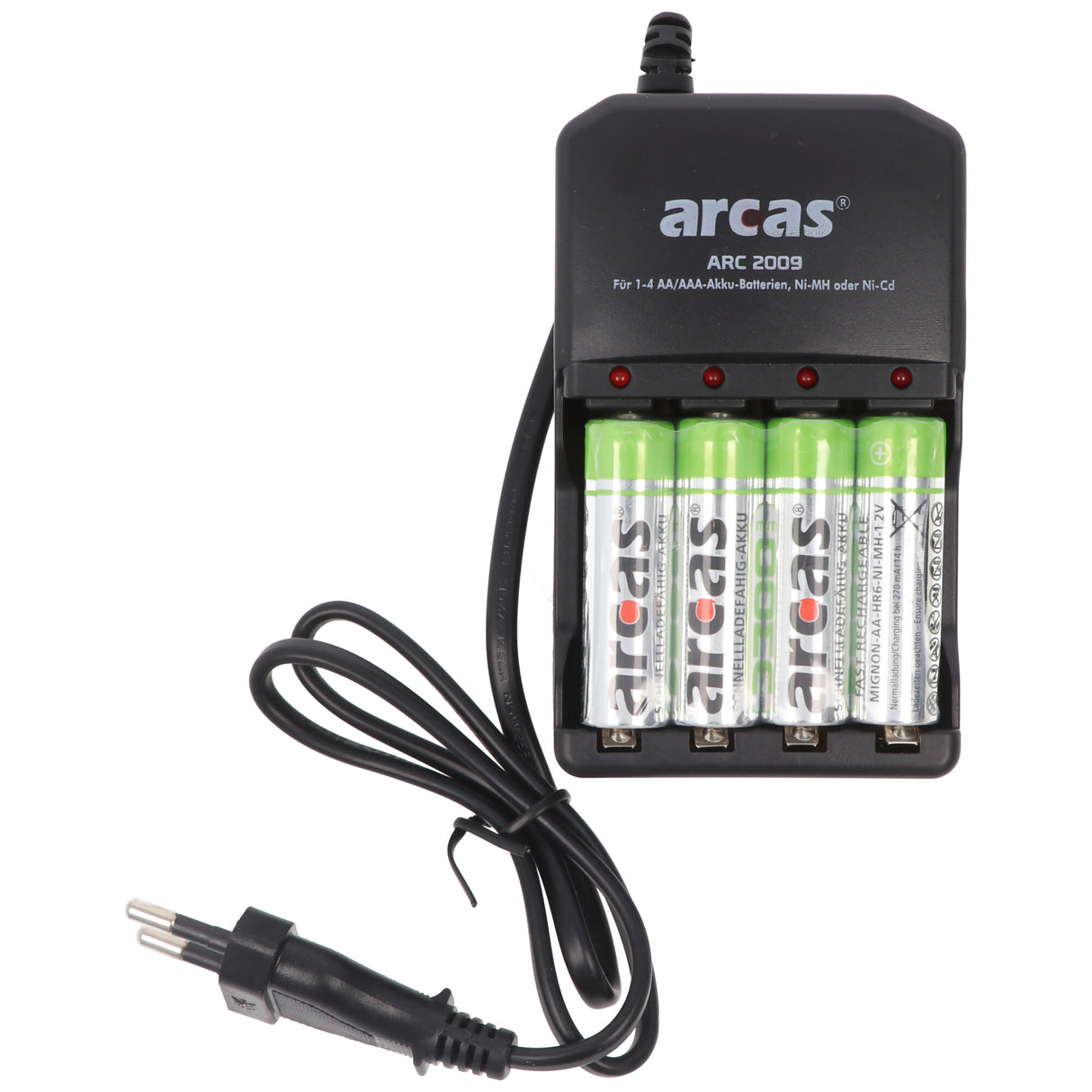 Arcas Ladegerät inklusive 4 Mignon AA NiMH Akkus mit 2700mAh zum Sparpreis