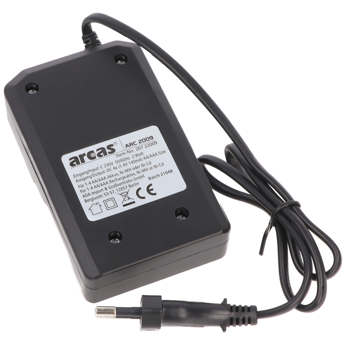 Arcas Ladegerät inklusive 4 Mignon AA NiMH Akkus mit 2700mAh zum Sparpreis