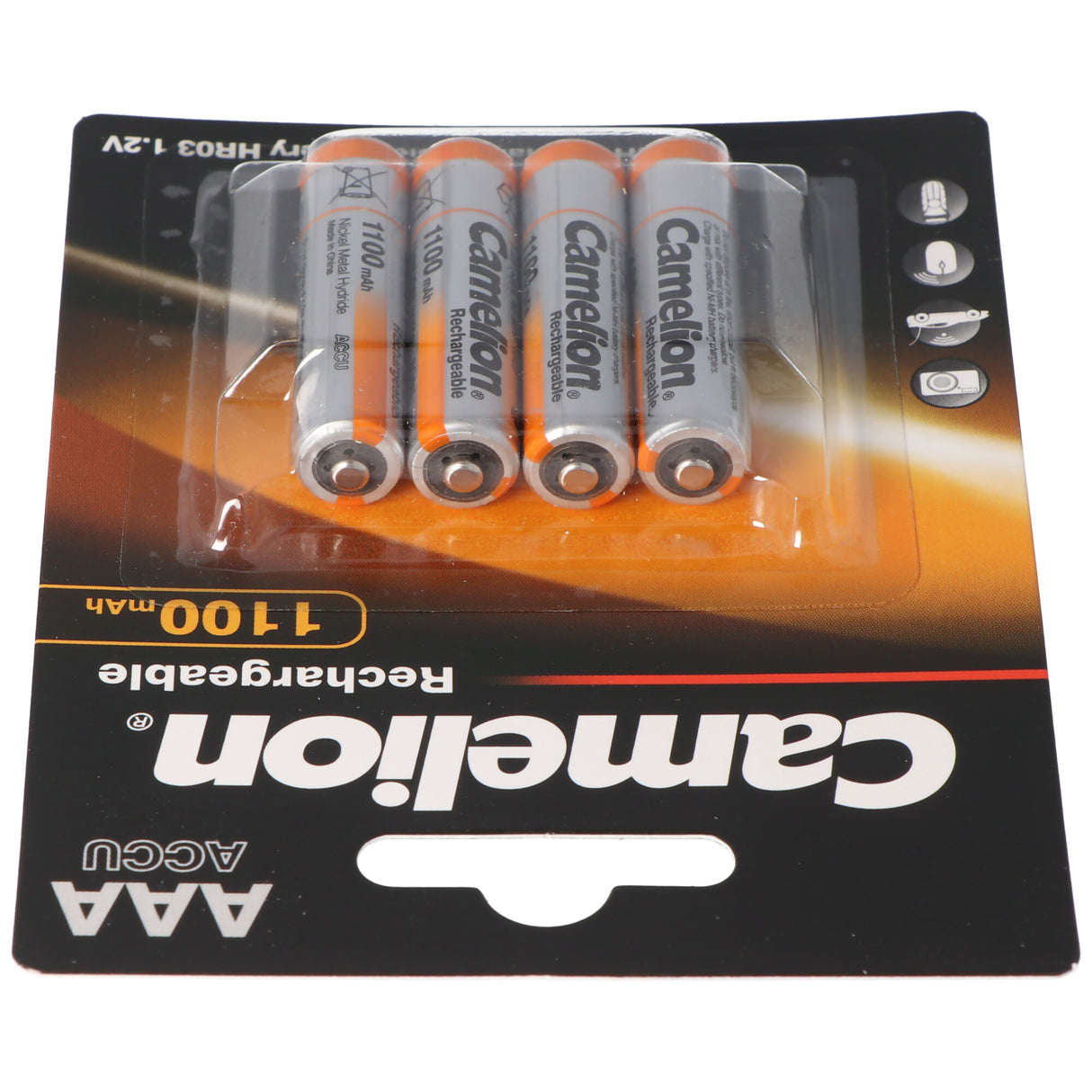 Camelion AAA, Micro, LR03, HR04, NiMH Akku mit bis zu 1100mAh in 4er Blisterverpackung, Abmessungen 44,2x10,2mm