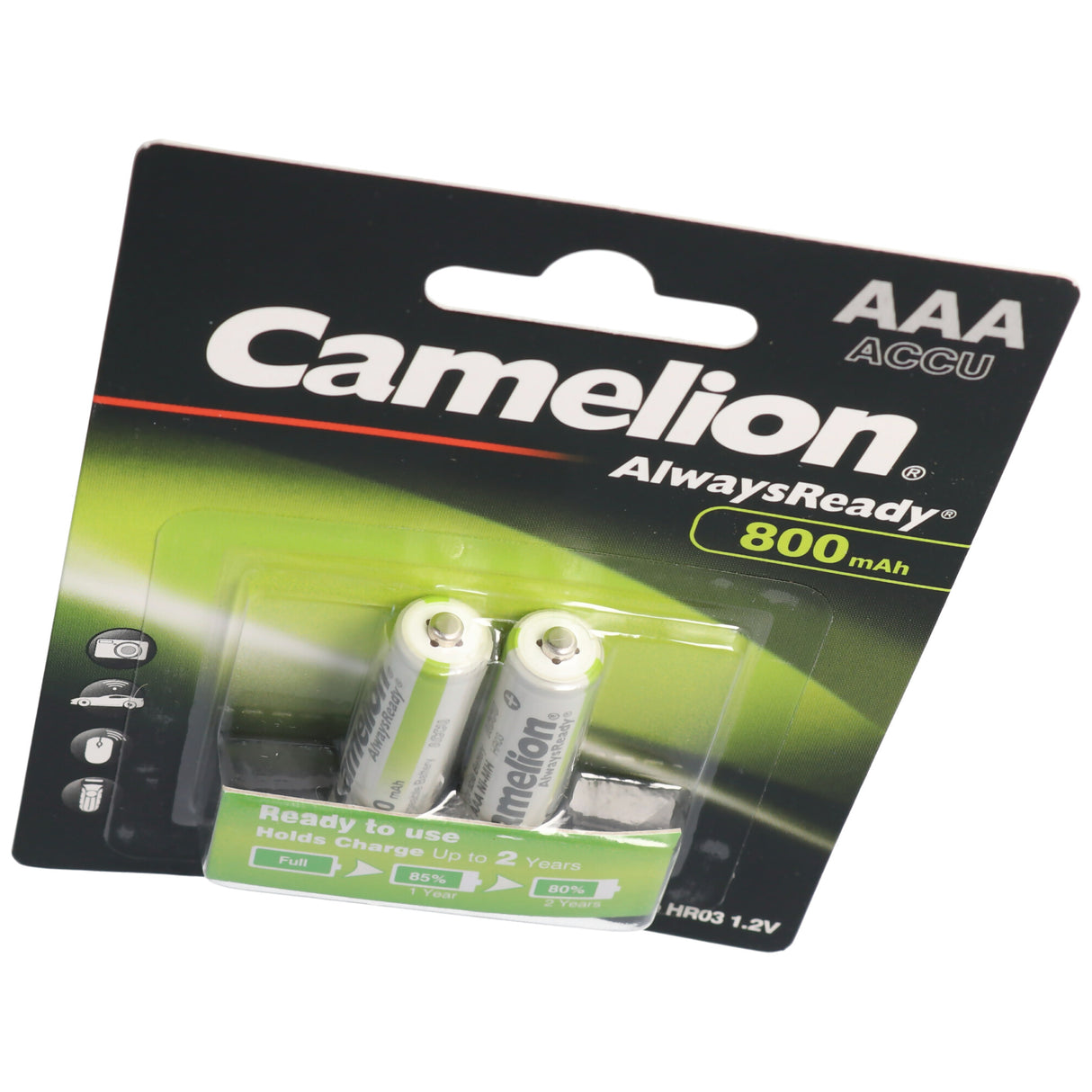 Camelion AAA, Micro LR3, HR03, NiMH Akku mit 800mAh in 2er Blisterverpackung, Always Ready mit geringer Selbstentladung, Ready to Use Akku