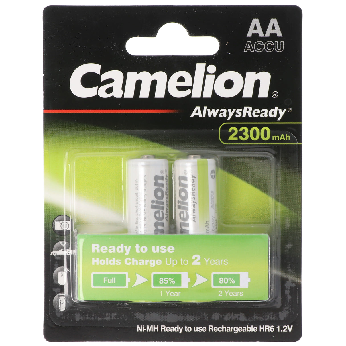 Camelion AA, Mignon LR6, HR6, NiMH Akku mit bis zu 2300mAh in 2er Blisterverpackung, Always Ready mit geringer Selbstentladung, Ready to Use Akku
