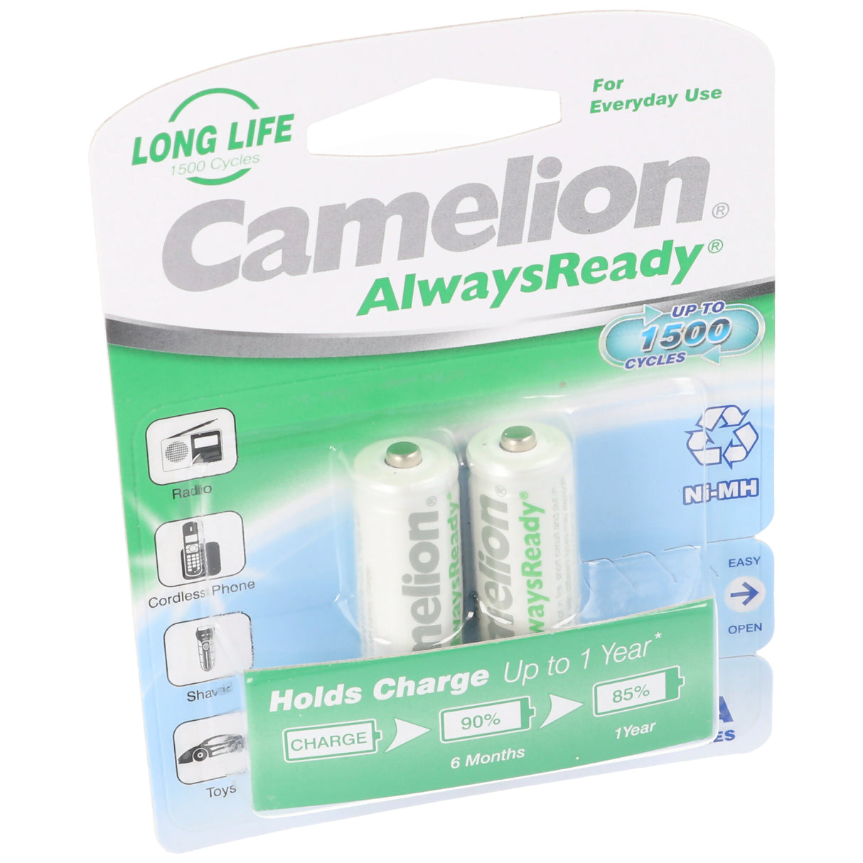 Camelion AA, Mignon LR6, HR6, NiMH Akku mit 1,2V 800mAh in 2er Blisterverpackung, Always Ready mit geringer Selbstentladung, Ready to Use Akku