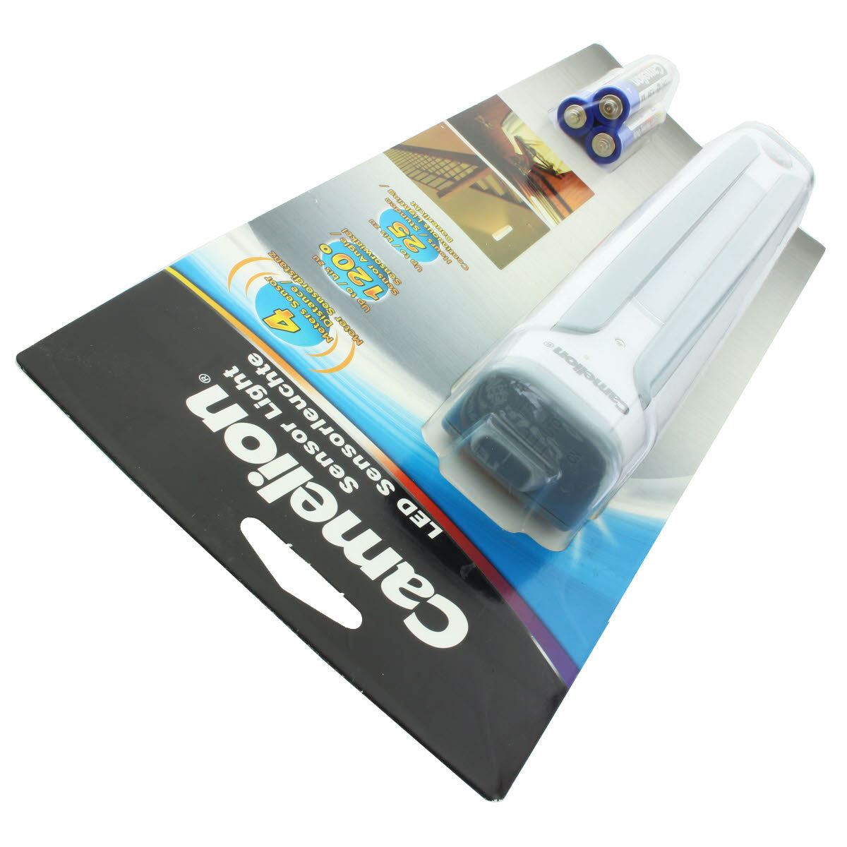 AccuCell LED Sensorleuchte mit bis zu 25 Stunden Dauerlicht, inklusive 3 AA Mignon Batterien