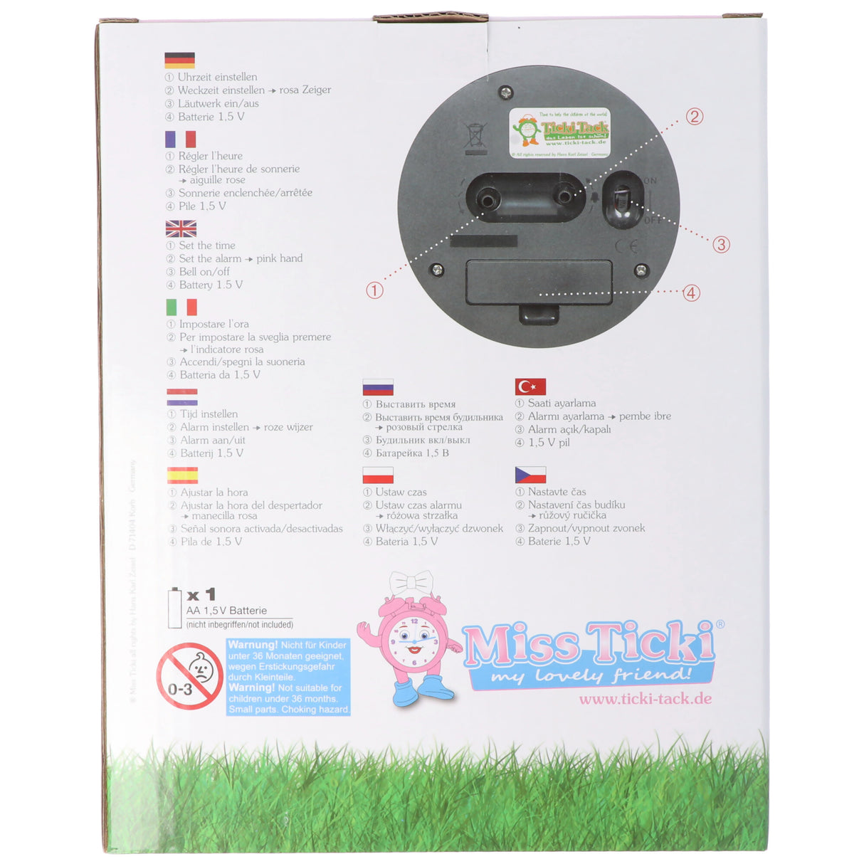 Technoline ABC spielerisch die Uhrzeit lernen, Miss Ticki der Kinderwecker pink weiß, inklusive Batterie
