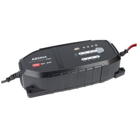 Absina Ladegerät A7500, Ladegerät für 12-24V Blei- und LiFePO4 Akkus, max. Ladestrom 7,5A, ideal für Auto, Motorrad, Wohnmobil