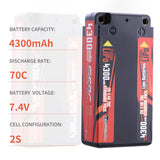 Sunpadow 2S Lipo-Akku 4300mAh 70C 7,4V Hartcase mit 4 mm Bullet (2 St.)