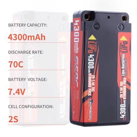 Sunpadow 2S Lipo-Akku 4300mAh 70C 7,4V Hartcase mit 4 mm Bullet (2 St.)