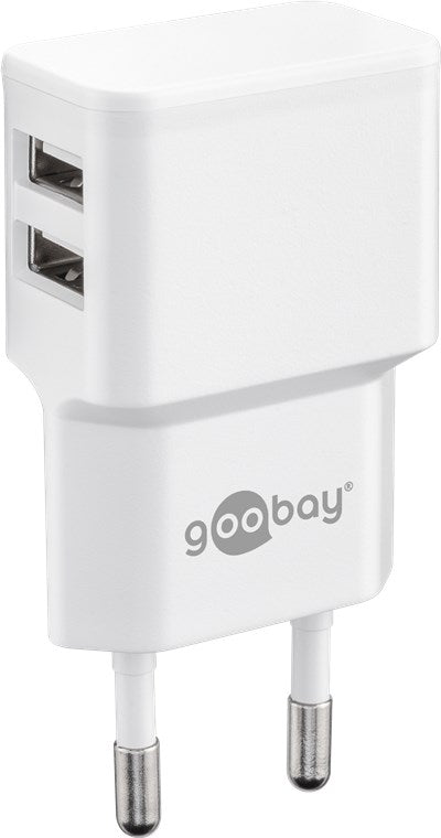 Goobay Dual USB-Ladegerät 2,4 A (12W Output) weiß kompaktes USB-Netzteil mit 2xUSB Anschlüssen