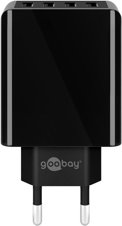 Goobay 4-fach USB-Ladegerät, mehrfach USB-Ladegerät, 30W, lädt bis zu 4 Geräte gleichzeitig, schwarz