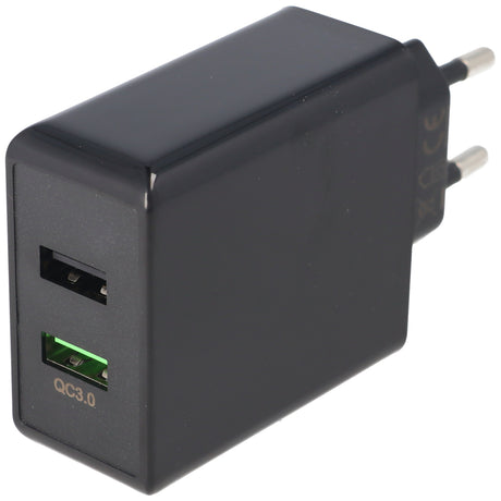 Goobay Dual-USB Schnellladegerät USB QC3.0 28W schwarz, lädt bis zu 4x schneller als Standardladegeräte