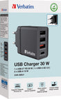 Verbatim Ladeadapter, CHR-30EU1, 30W, GaN, schwarz 2x USB-A, 1x USB-A 