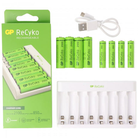 USB-Modell Ladegerät GP E811 4 x ReCyko AA 2100 mAh 4 x ReCyko AAA 850 mAh