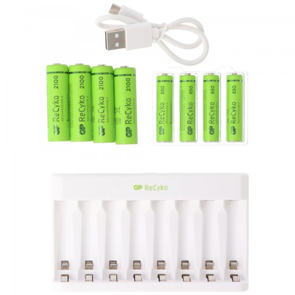 USB-Modell Ladegerät GP E811 4 x ReCyko AA 2100 mAh 4 x ReCyko AAA 850 mAh