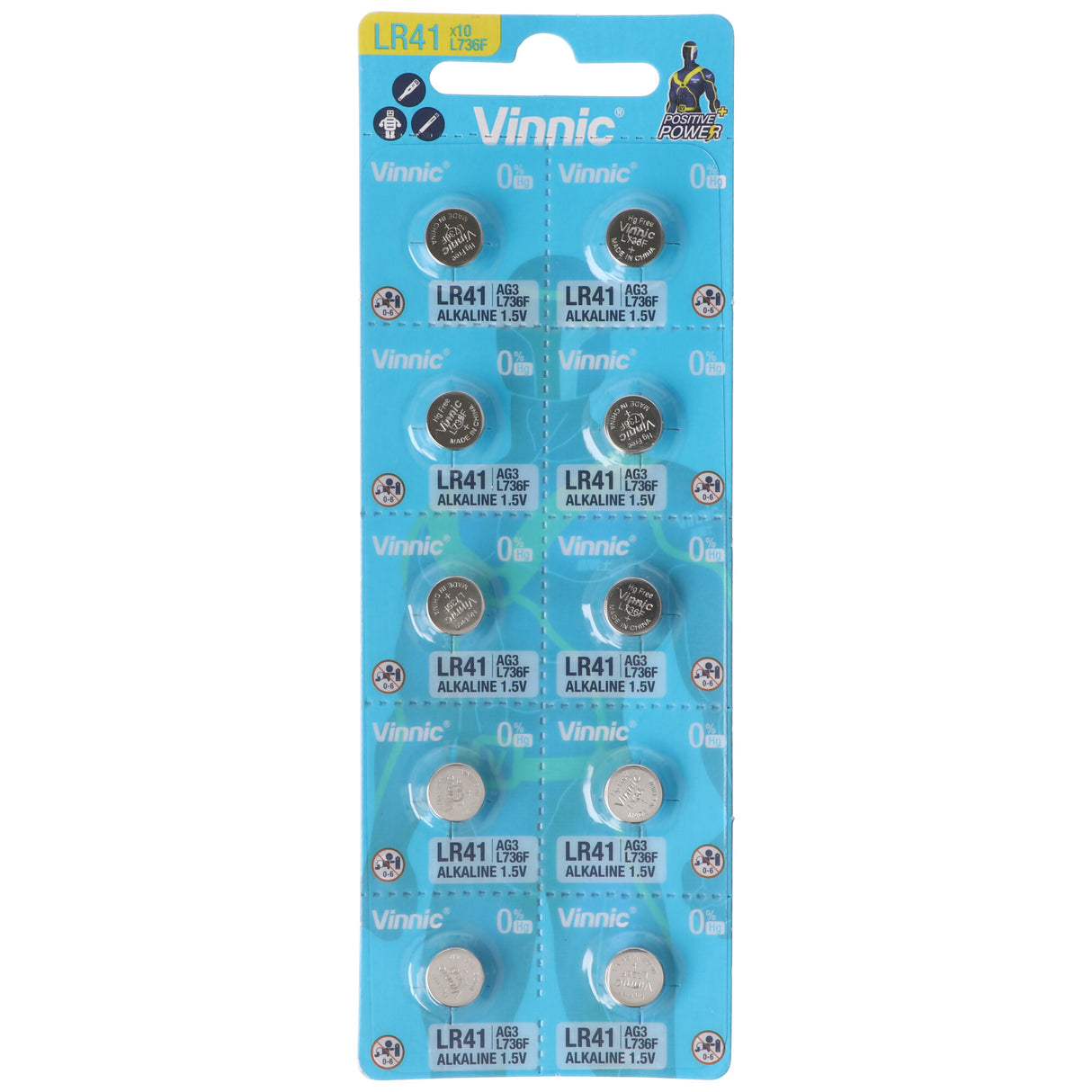 Vinnic 10 Stück Alkaline Batterie AG3, LR41 Alkaline Batterie L736F, AG3, L736 F, G3, G3A, SR41