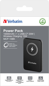 Verbatim Akku Powerbank, 10.000mAh, MCP-10GN, grau Magnetic Wireless, USB-C, QC-PD 3.0, Retail-Blister
