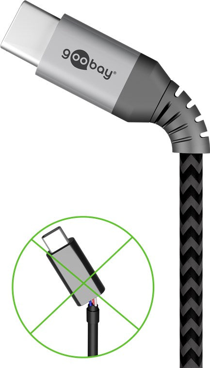 Goobay USB-C auf USB-A Textilkabel mit Metallsteckern, extra-robustes Verbindungskabel für Geräte mit USB-C Anschluss, optimierter Knickschutz