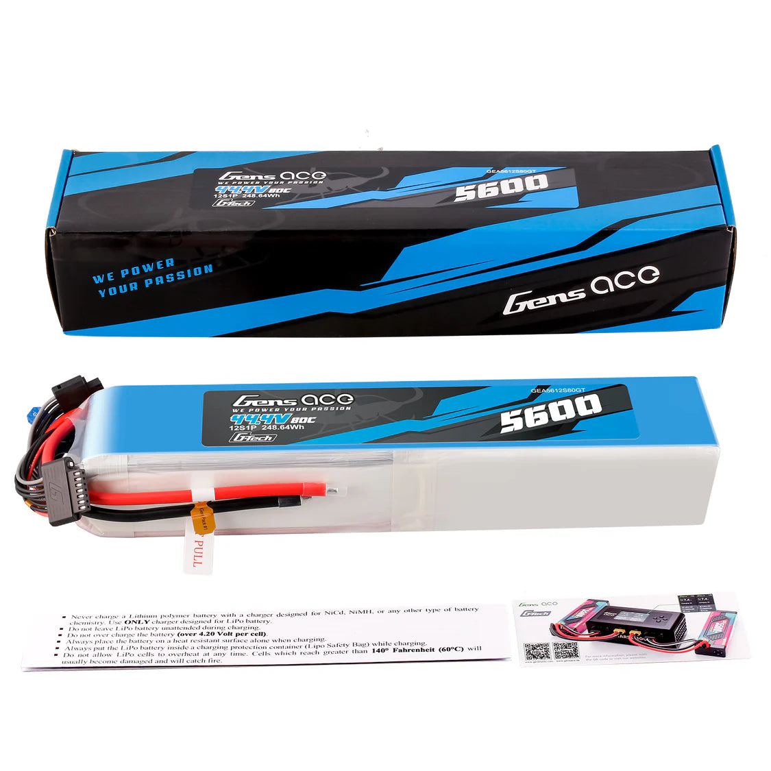 GensAce G-Tech 12S LiPo Akku 5600mAh 44,4V 80C 12S1P LIPO-Akku